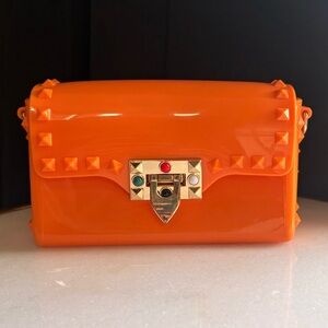 Studded Orange Jelly Crossbody Clutch Bag 🧡